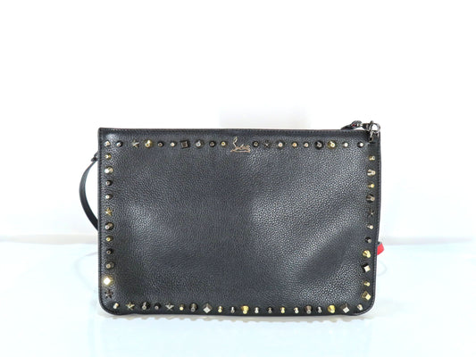Christian Louboutin Studded Shoulder Bag/Clutch Bag in Black Leather
