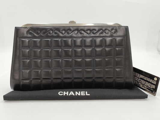 CHANEL Chocolate Bar Clasp Clutch Bag, Black, Rum, 6637681 Clutch Bag