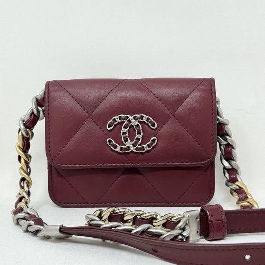 CHANEL CHANEL Mini Mini Matelasse Shoulder Bag, Chanel 19, Lambskin, Coco Mark, Chain Shoulder Wallet, Red, Shoulder Bag