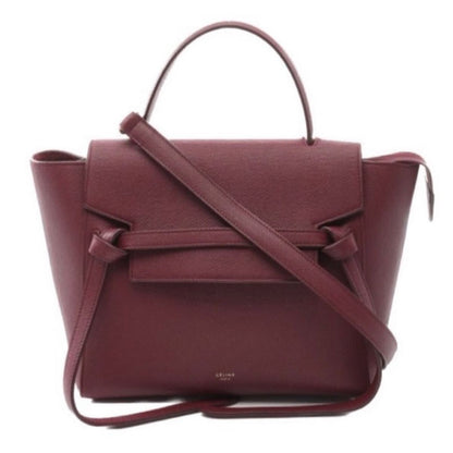 CELINE Mini Belt Bag, Limited Edition Color, 2-Way Handbag/Shoulder Bag, Bordeaux Leather with Gold Logo