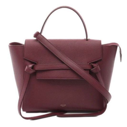 CELINE Mini Belt Bag, Limited Edition Color, 2-Way Handbag/Shoulder Bag, Bordeaux Leather with Gold Logo