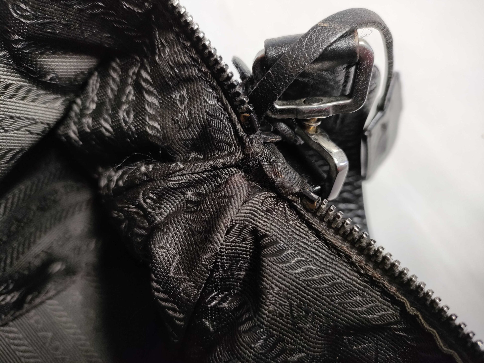 PRADA Nylon and Leather Shoulder Bag in Black