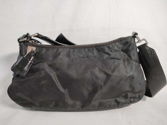 PRADA Nylon and Leather Shoulder Bag in Black