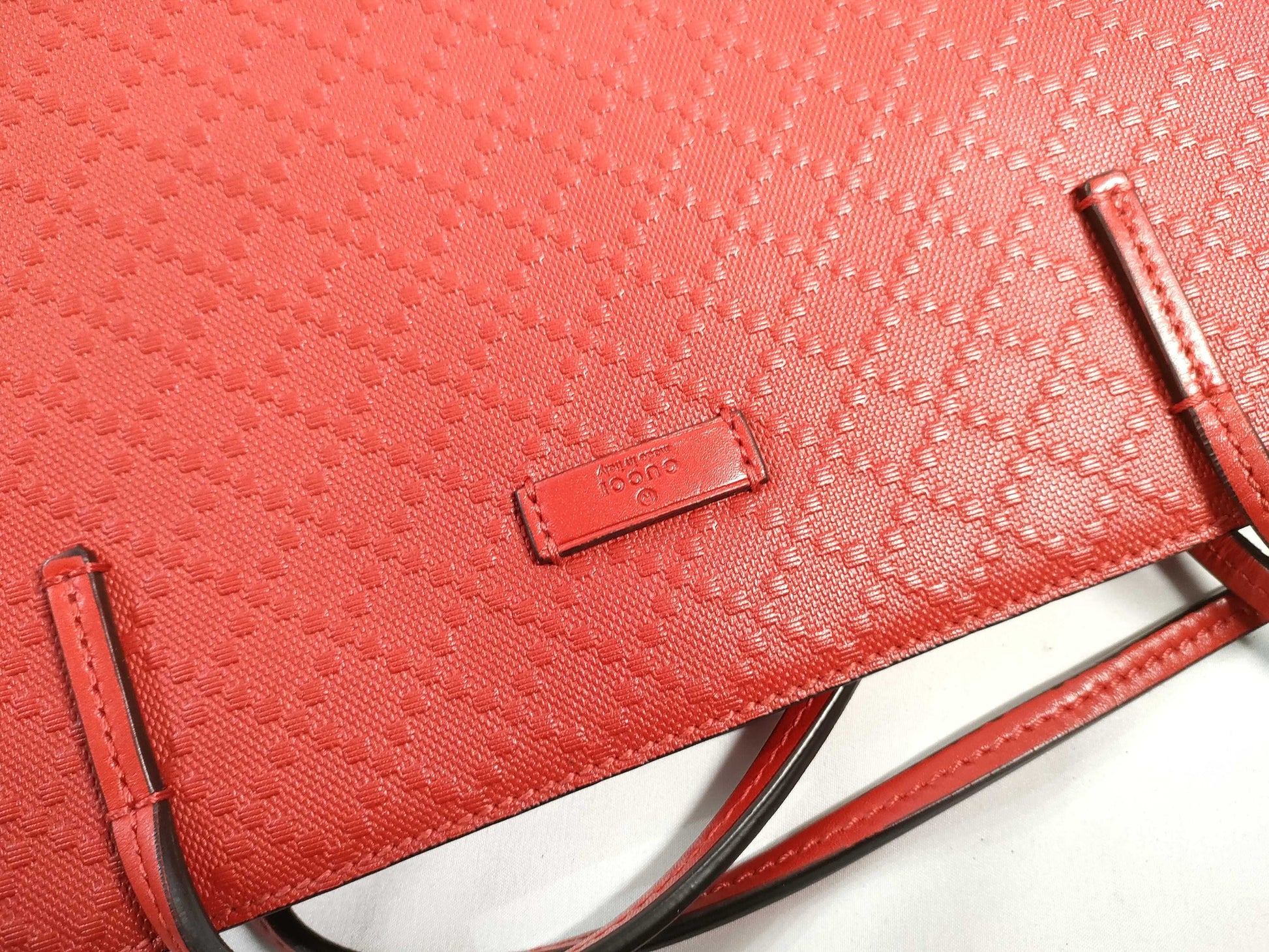 GUCCI Diamantellax Leather Tote Bag, Red