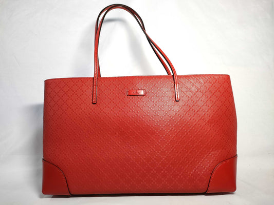 GUCCI Diamantellax Leather Tote Bag, Red