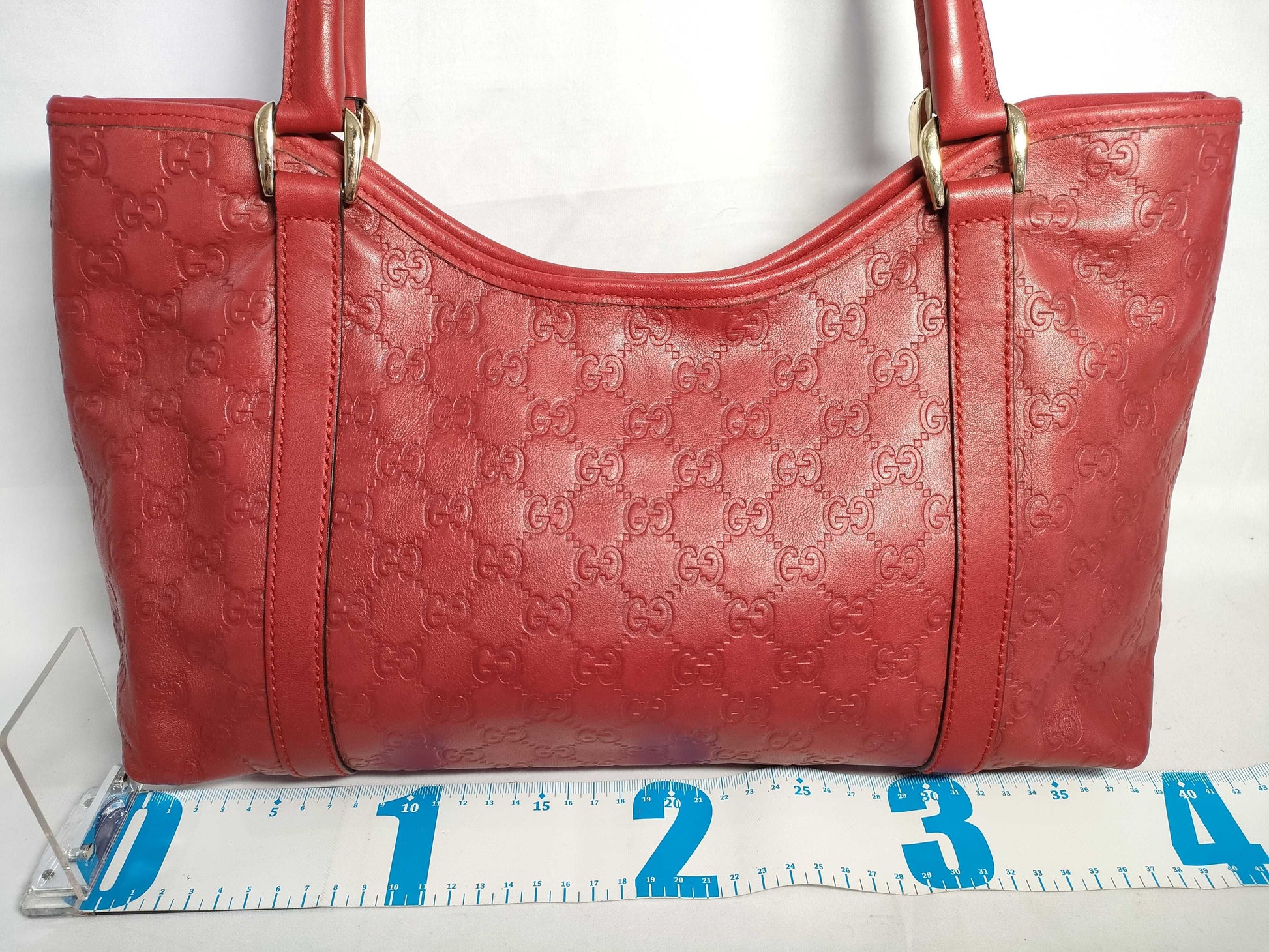 GUCCI Guccissima Tote Bag Micro Shimmer Leather GG Logo Red Tote Bag
