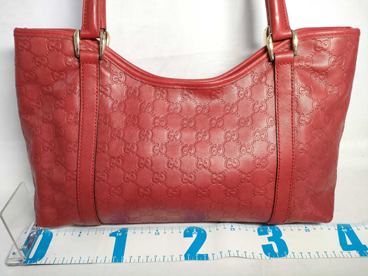 GUCCI Guccissima Tote Bag Micro Shimmer Leather GG Logo Red Tote Bag