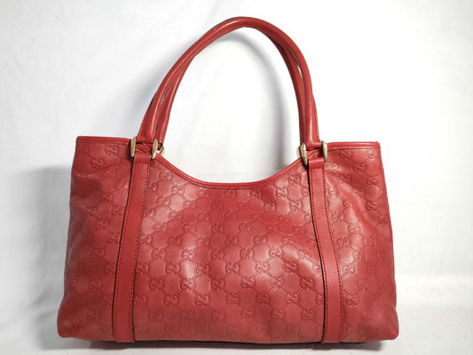 GUCCI Guccissima Tote Bag Micro Shimmer Leather GG Logo Red Tote Bag