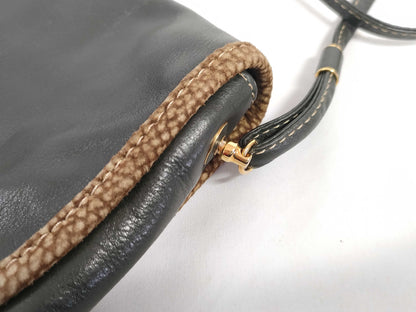 BORBONESE Shoulder Bag Leather Green Shoulder Bag