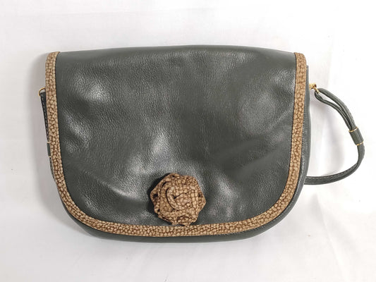 BORBONESE Shoulder Bag Leather Green Shoulder Bag