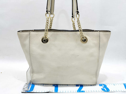 COACH White Turnlock Chain One-Shoulder Leather Tote Bag