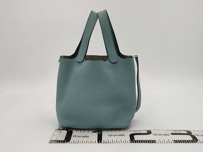 HERMES HERMES Picotin PM Light Blue with Silver Hardware, Size M, Handbag