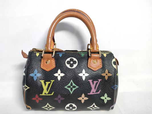 LOUIS VUITTON RFID verification failed. Serial number verification failed. Monogram Multicolore Louis Vuitton Monogram Mini Speedy Handbag Noir.