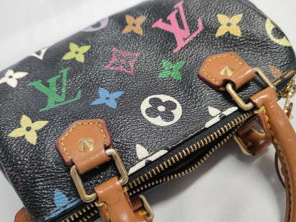 LOUIS VUITTON RFID verification failed. Serial number verification failed. Monogram Multicolore Louis Vuitton Monogram Mini Speedy Handbag Noir.