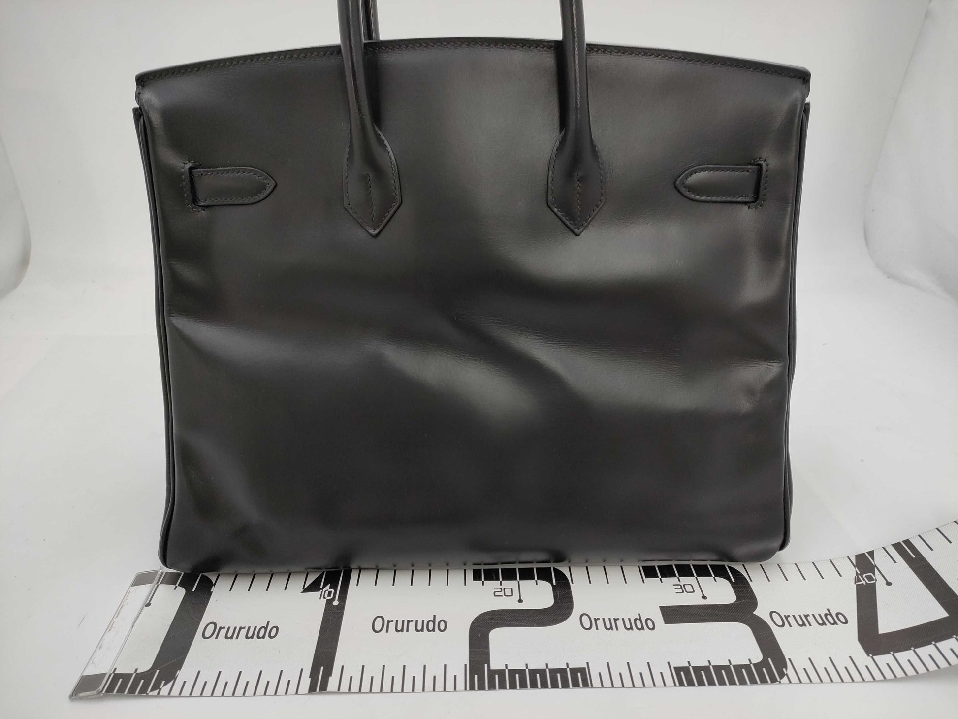 HERMES Birkin 35 〇Z Stamp Box Calf Black Handbag Tote Bag