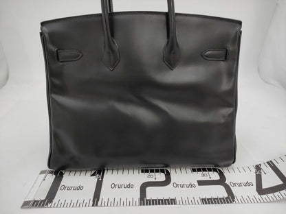 HERMES Birkin 35 〇Z Stamp Box Calf Black Handbag Tote Bag