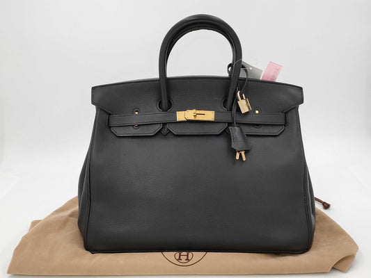 HERMES Birkin 35 Black Gold Hardware Star Mark □C Handbag