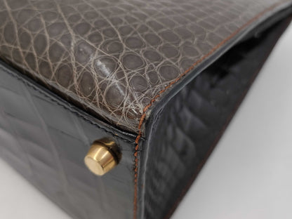 HERMES Kelly 32 Alligator Tricolore Shoulder Bag with Gold Hardware