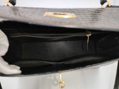 HERMES Kelly 32 Alligator Tricolore Shoulder Bag with Gold Hardware