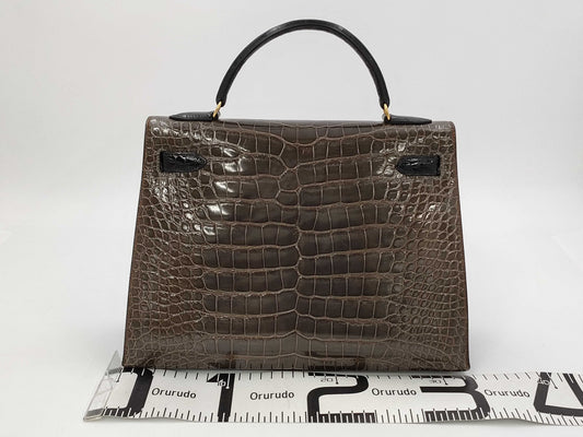 HERMES Kelly 32 Alligator Tricolore Shoulder Bag with Gold Hardware