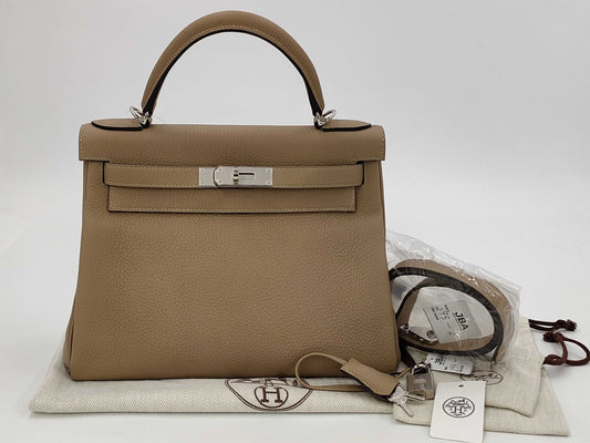 HERMES Kelly 28 Togo Trench Shoulder Bag with Gold Hardware and Z Stamp