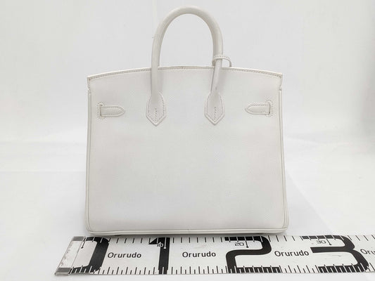 HERMES Birkin 25 Epsom White with Silver Hardware, Size M Handbag