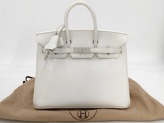 HERMES Birkin 25 Epsom White with Silver Hardware, Size M Handbag