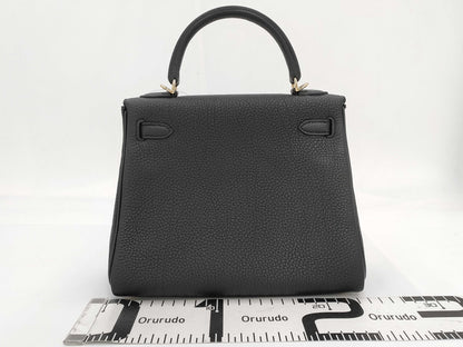 HERMES Kelly 25 Togo Black Handbag with GD Hardware and Double Stamp