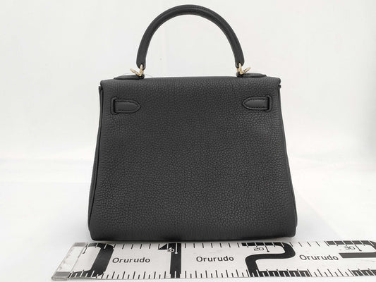 HERMES Kelly 25 Togo Black Handbag with GD Hardware and Double Stamp