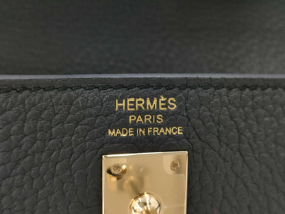 HERMES Kelly 25 Togo Black Handbag with GD Hardware and Double Stamp