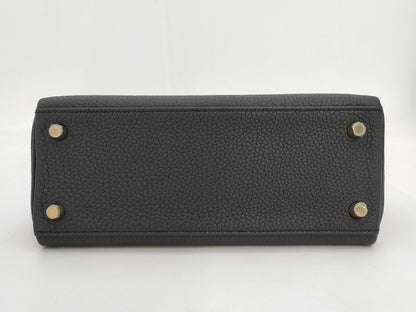 HERMES Kelly 25 Togo Black Handbag with GD Hardware and Double Stamp