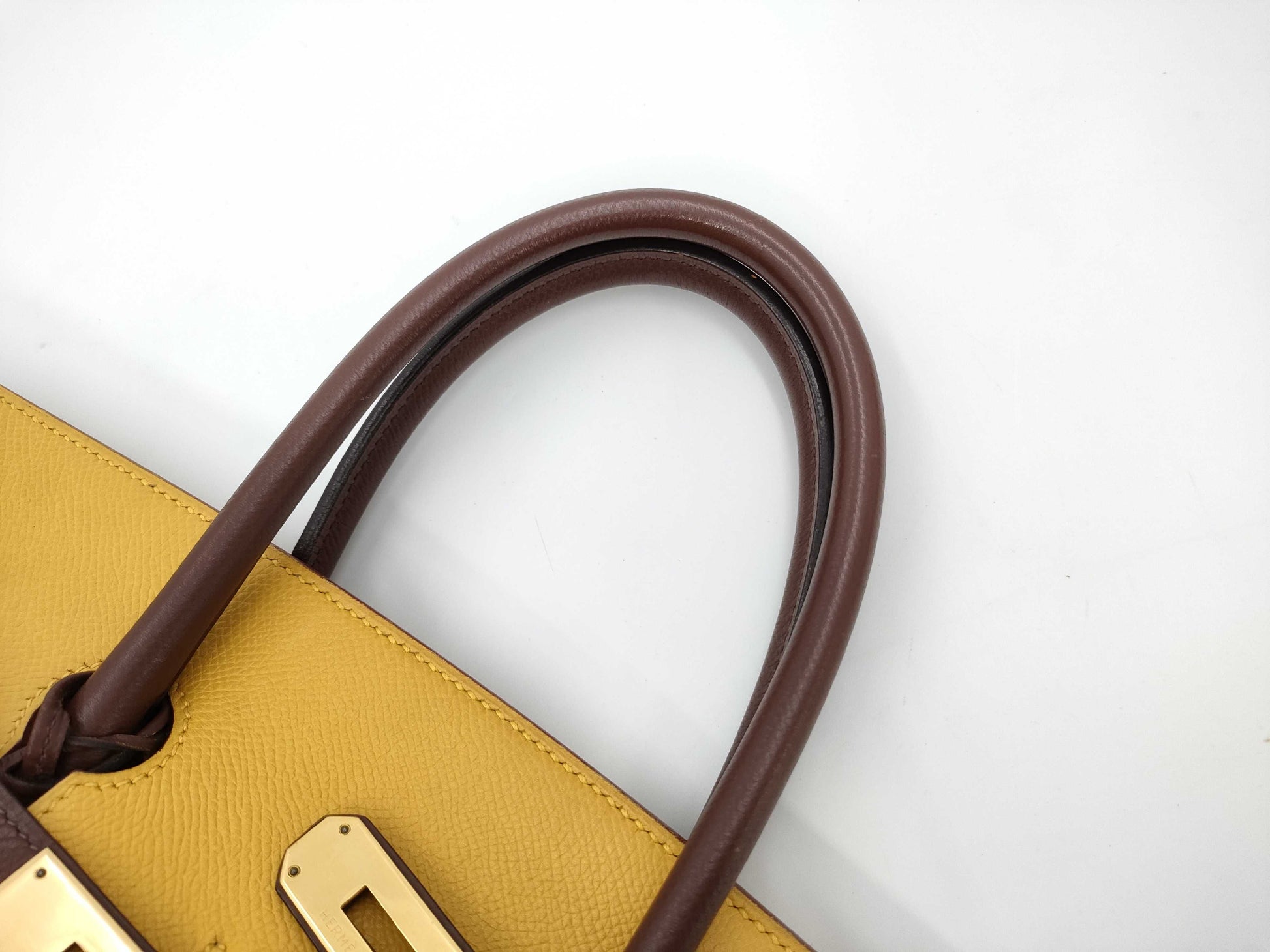 HERMES Birkin 35 Couchvel Havana x Jaune Gold Hardware Handbag