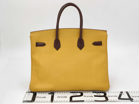 HERMES Birkin 35 Couchvel Havana x Jaune Gold Hardware Handbag