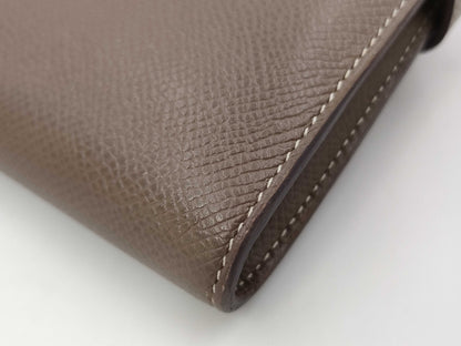HERMES Kelly Wallet Long Etoupe Gold Hardware C Stamp Wallet