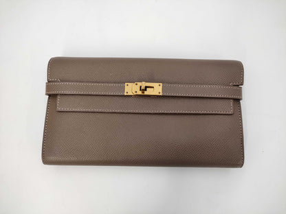 HERMES Kelly Wallet Long Etoupe Gold Hardware C Stamp Wallet