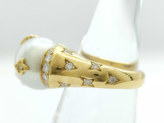 CHANEL Comet Pearl and Diamond Ring, Yellow Gold 750, 11.8g 