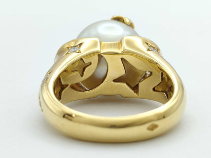 CHANEL Comet Pearl and Diamond Ring, Yellow Gold 750, 11.8g 