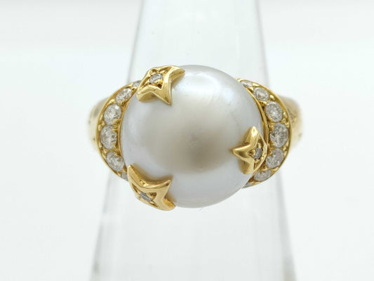 CHANEL Comet Pearl and Diamond Ring, Yellow Gold 750, 11.8g 