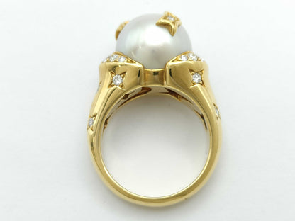 CHANEL Comet Pearl and Diamond Ring, Yellow Gold 750, 11.8g 
