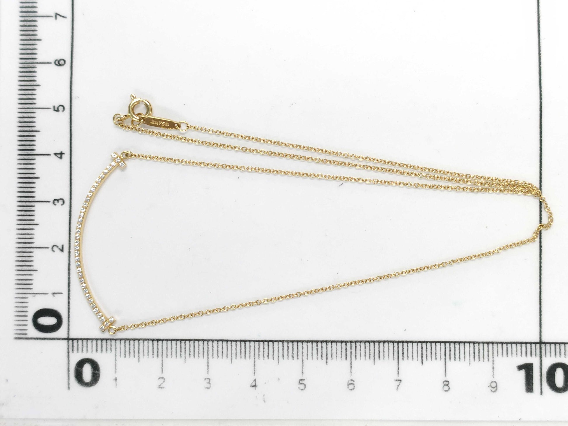 Tiffany & Co. T Smile Small Diamond Necklace in Yellow Gold and Au750, 2.3g 