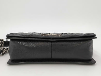 CHANEL Boy Chanel Caviar Leather Black with Silver Hardware Shoulder Bag
