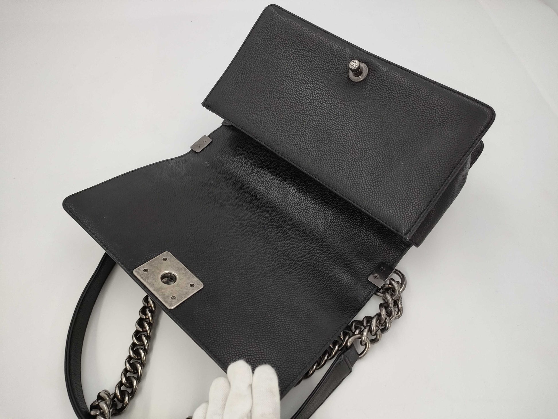 CHANEL Boy Chanel Caviar Leather Black with Silver Hardware Shoulder Bag