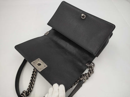 CHANEL Boy Chanel Caviar Leather Black with Silver Hardware Shoulder Bag