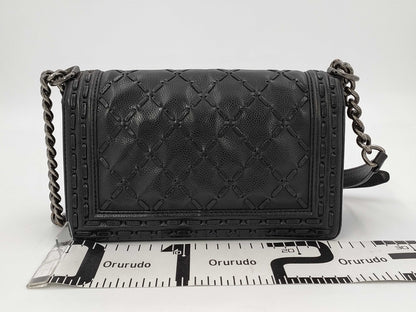 CHANEL Boy Chanel Caviar Leather Black with Silver Hardware Shoulder Bag