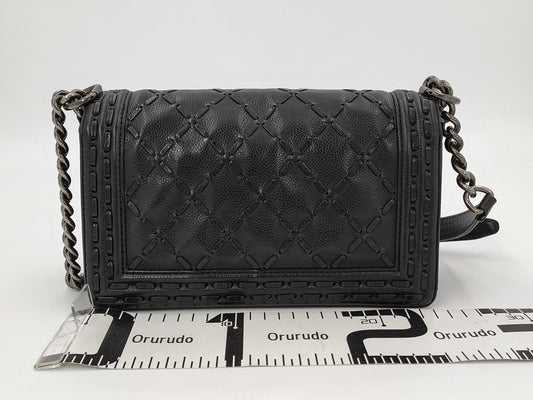 CHANEL Boy Chanel Caviar Leather Black with Silver Hardware Shoulder Bag
