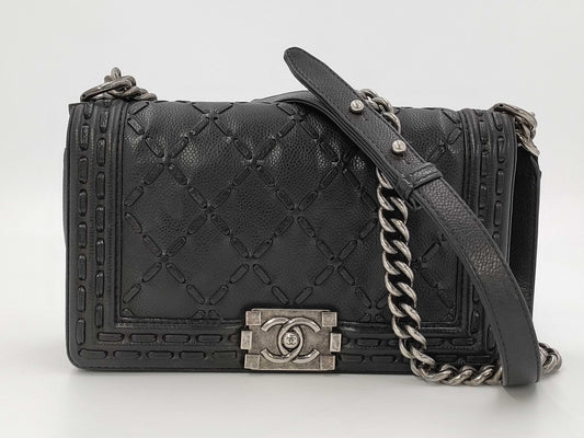 CHANEL Boy Chanel Caviar Leather Black with Silver Hardware Shoulder Bag
