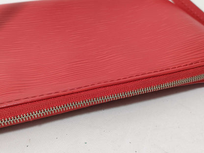 LOUIS VUITTON Epi Leather LV Pochette Accessoires Epi Shoulder Bag in Red with Silver Hardware