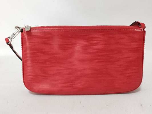 LOUIS VUITTON Epi Leather LV Pochette Accessoires Epi Shoulder Bag in Red with Silver Hardware