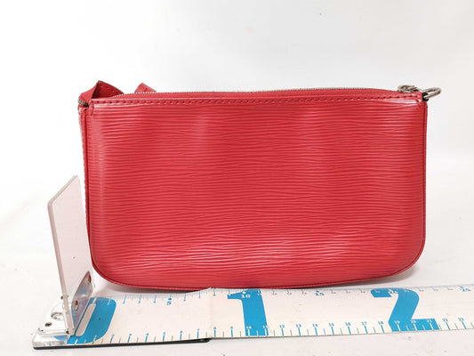 LOUIS VUITTON Epi Leather LV Pochette Accessoires Epi Shoulder Bag in Red with Silver Hardware