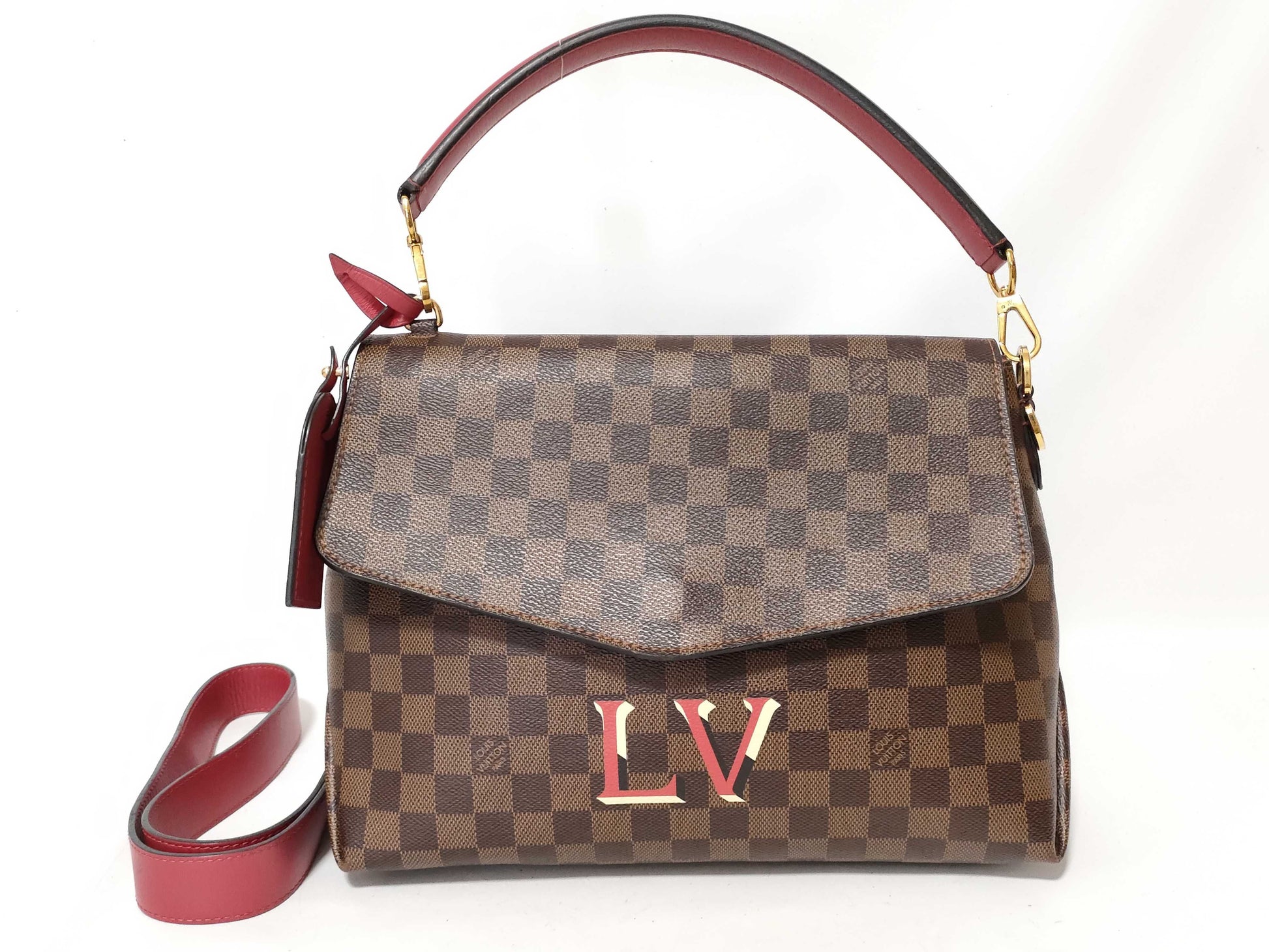 LOUIS VUITTON Damier LV Bobur Scarlet Handle Strap Name Tag Handbag